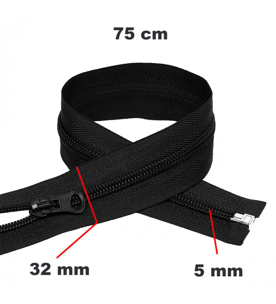Zips špirálový, farba čierna 32 mm, dĺžka 75 cm