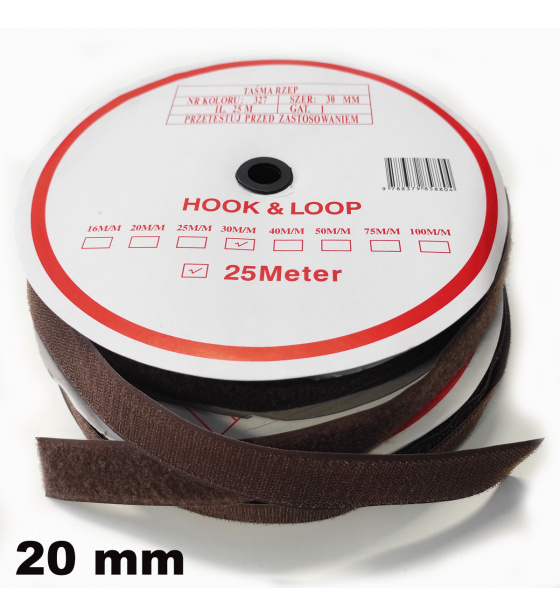 Pásek na suchý zip Háček a Smyčka set hnědý 20 mm balení 25 m