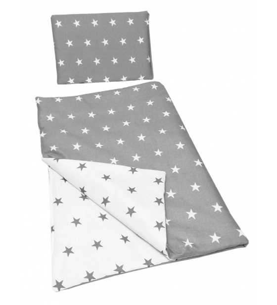 Detské obliečky do postieľky 2 dielne, vzor hviezdy, farba šedá