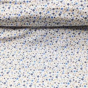 Bavlnená látka vzor modré-béžovékvetiny na bielom podklade, metráž 160 cm          
