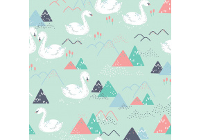 Bavlnená látka vzor labute na mentolovom podklade, metráž 160 cm   