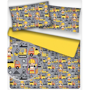 Bavlnená látka vzor budova, farba šedo-žltá, metráž 160 cm 
