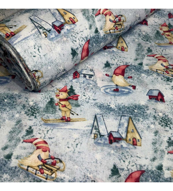 Vánoční bavlněná látka, metráž, šíře 160 cm, vzor Vánoce na Šedém