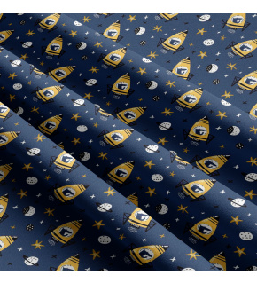 Detská bavlnená látka vzor raketa 676, farba svetlo-modrá, metráž 160 cm 