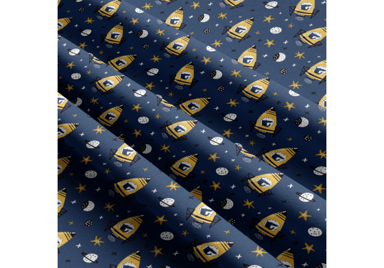 Detská bavlnená látka vzor raketa 676, farba svetlo-modrá, metráž 160 cm 