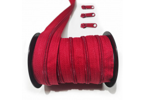 Zips špirálový, farba červená 5 mm, metráž 