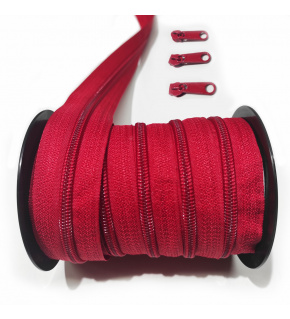 Zips špirálový, farba červená 5 mm, metráž 
