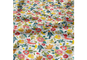  Bavlnená látka 81, vzor vtáky raja na bielom podklade, metráž 160 cm    