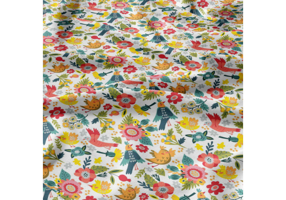  Bavlnená látka 81, vzor vtáky raja na bielom podklade, metráž 160 cm    