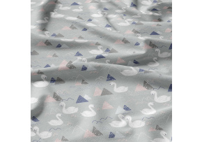 Bavlnená látka vzor labute na šedom podklade, metráž 160 cm   