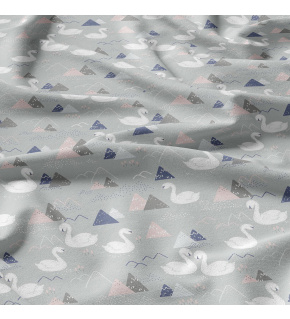 Bavlnená látka vzor labute na šedom podklade, metráž 160 cm   