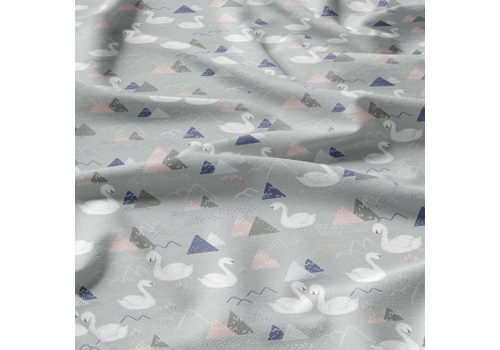 Bavlnená látka vzor labute na šedom podklade, metráž 160 cm   