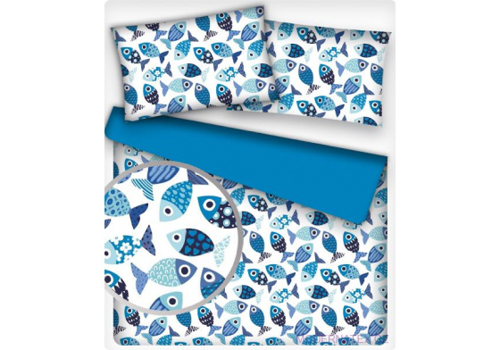 Dětské bavlněná látka metráž vzor Ryby modré na bílém