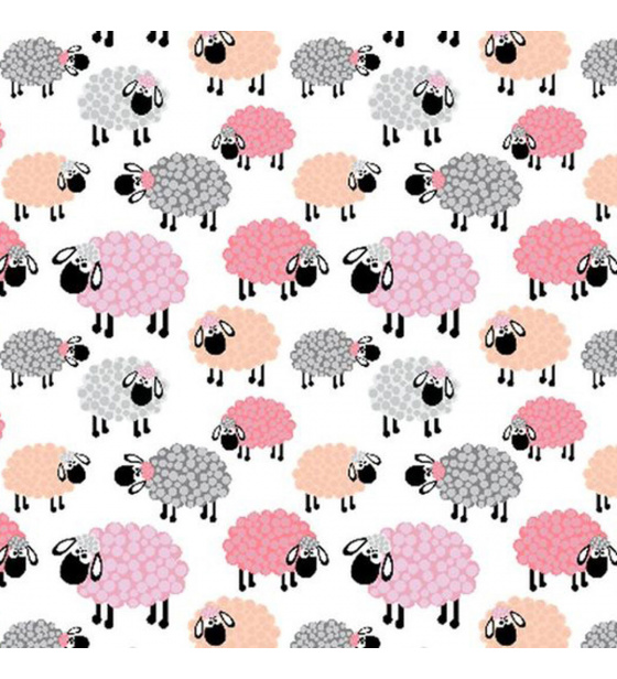 Tkanina bawełniana wzór owieczki różowe na białym tle