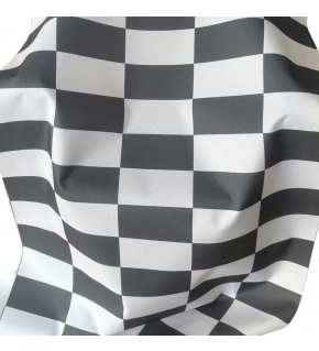 Látka do exteriéru na zahradné lehátka a húpacie siete, farba Bielo-Grafitová Šachovnica 5x10 cm