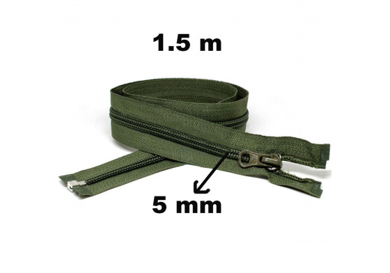 Zips špirálový, farba khaki 5 mm, dĺžka 150 cm