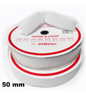 Pásik na suchý zips našívací, set háčika a slučky, farba biela 50 mm x 25 bm