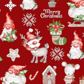 Vianočný vzor bavlnenej látky Rudolf na červenom 2, metráž 160 cm  