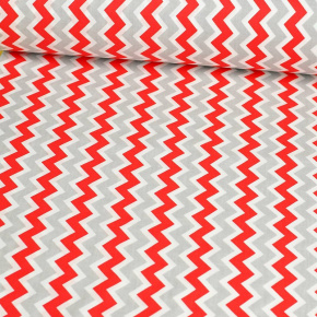 Bavlnená látka vzor cik-cak, farba šedá a červená, metráž 150 cm            