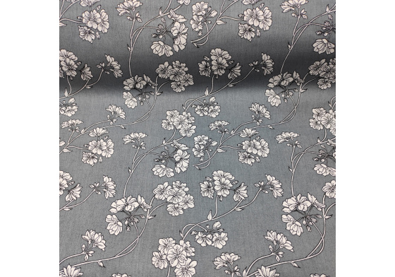 Dekorační dětská bavlněná látka vzor kytičky bílé na šedém