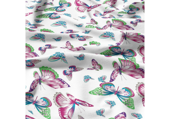 Bavlnená látka, vzor motýlikovia new na bielom podklade, metráž 160 cm 