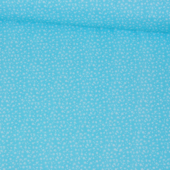 Dekorační dětská bavlněná látka vzor mini kytičky na modrém