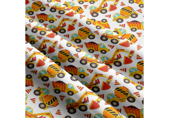 Bavlnená látka vzor stavebné stroje, farba žltá, metráž 160 cm 