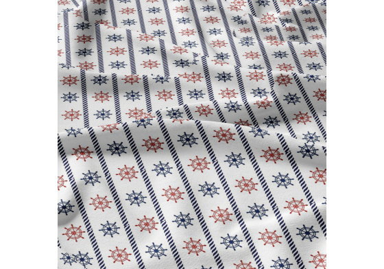 Bavlnená látka vzor modré a červené kormidlá, biely podklad, metráž 160 cm  