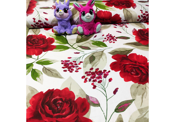 Bavlnená látka vzor kvetiny na bielom podklade, metráž 160 cm   