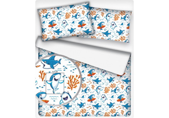 Dětské bavlněná látka metráž vzor Žralok na bílém