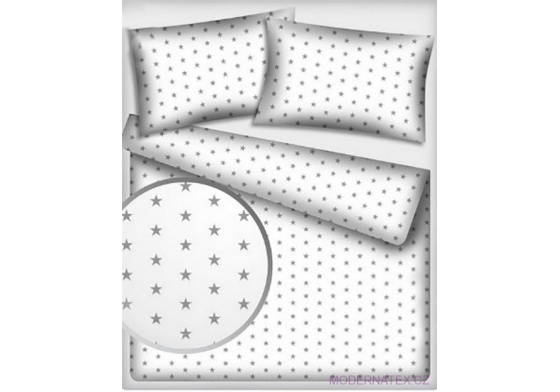 Dětská dekorační bavlněná látka vzor hvězdy šedé na bílém 
