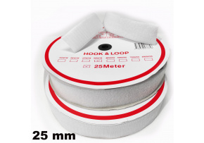 Pásik na suchý zips našívací, set háčika a slučky, farba biela 25 mm x 25 bm