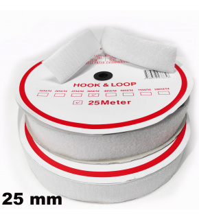 Pásik na suchý zips našívací, set háčika a slučky, farba biela 25 mm x 25 bm