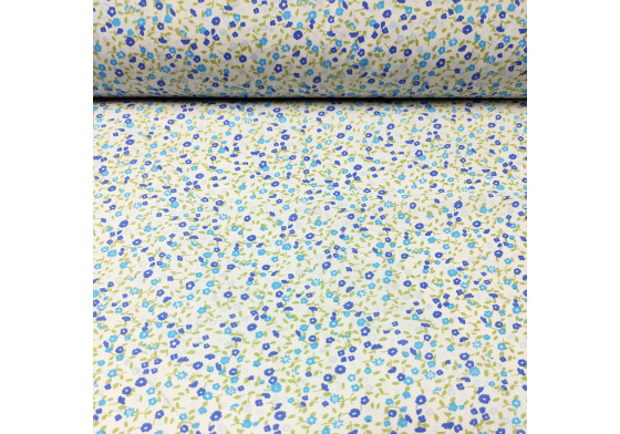 Bavlnená látka 138, vzor modré kvetiny, metráž 160 cm  