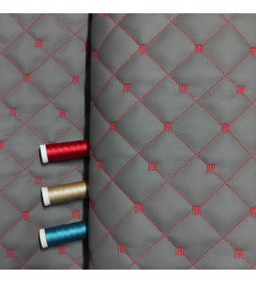 Ekokoža MIX 3x3 cm, prešívaná, farba šedo- červená, metráž 145 cm