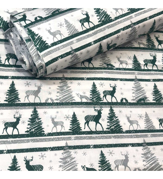 Vánoční bavlněná látka, metráž, šíře 160 cm, Vánoční vzor barva Zelená 03