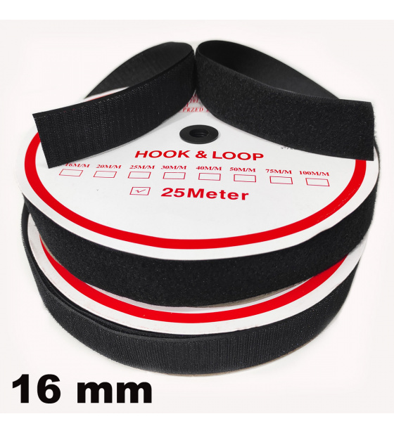 Pásek na suchý zip Háček a Smyčka set černý 16 mm balení 25 m