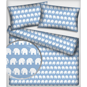 Bavlnená látka 200 vzor slony, farba svetlo-modrá, metráž 160 cm   