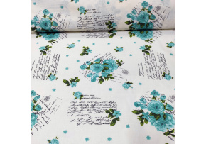 Detská bavlnená látka vzor tyrkysové kvety Detská bavlnená látka vzor tyrkysové kvety