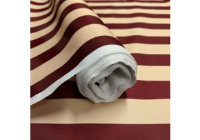 Látka do exteriéru na zahradné lehátka a húpacie siete, farba béžovo-bordová, prúžok 5 cm Látka do exteriéru na zahradné lehátka a húpacie siete, farba béžovo-bordová, prúžok 5 cm