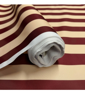 Látka do exteriéru na zahradné lehátka a húpacie siete, farba béžovo-bordová, prúžok 5 cm Látka do exteriéru na zahradné lehátka a húpacie siete, farba béžovo-bordová, prúžok 5 cm