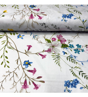 Bavlnené látky vzor Kvety na bielom