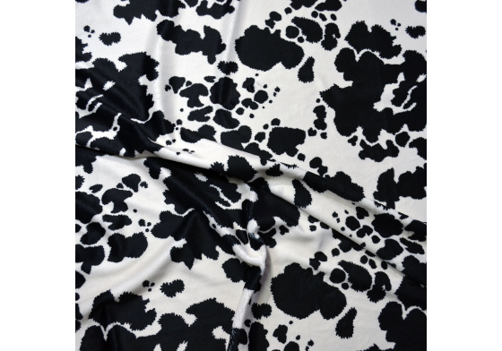 Látka Minky mikroplyš, kravský vzor, farba čierna