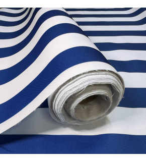 Látka do exteriéru na zahradné lehátka a húpacie siete, farba bielo-chabrová, prúžok 5 cm