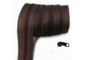 Zips špirálový, farba hnedá 5 mm, metráž