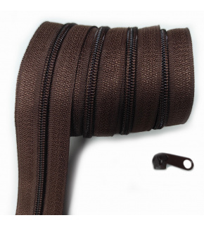 Zips špirálový, farba hnedá 5 mm, metráž