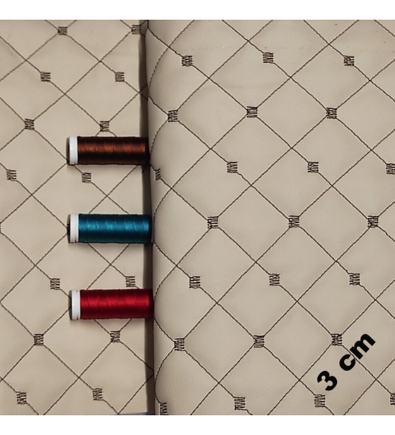 Ekokůže MIX 3x3 cm barva béžová prošívaná hnědými nitěmi, metráž, 1,45 m x 0,8 m