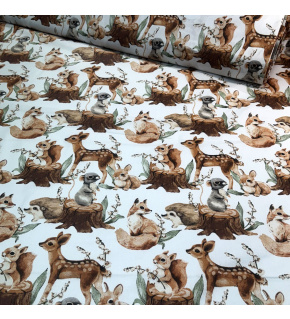 Bavlnená látka vzor Zvieratká na bielom podklade, metráž 160 cm