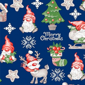Vianočný vzor bavlnenej látky Rudolf na modrom 5, metráž 160 cm     