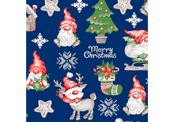 Vánoční látka rudolf na modrém 5, metráž 160 cm